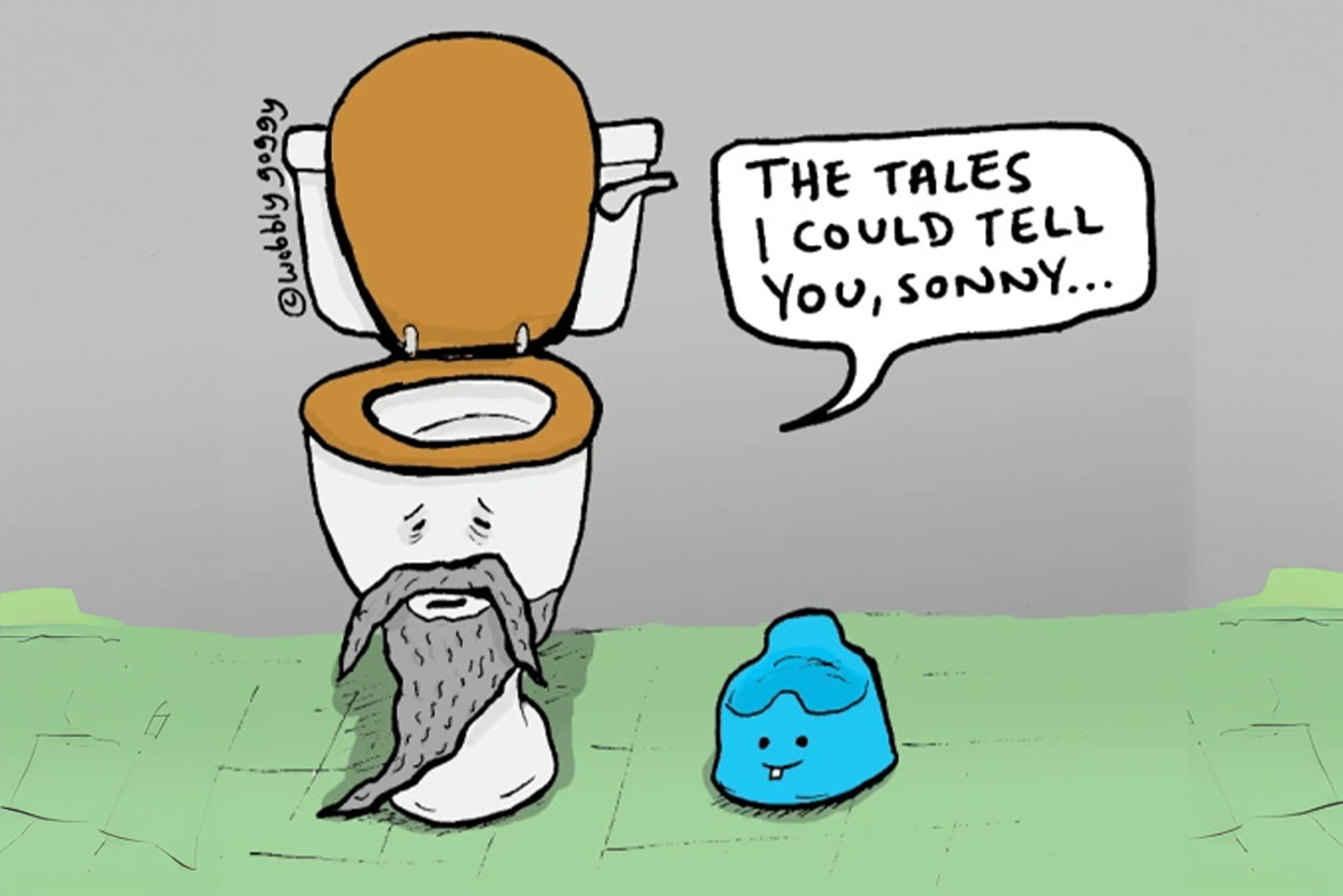 Illustration of a wobbly toilet bowl